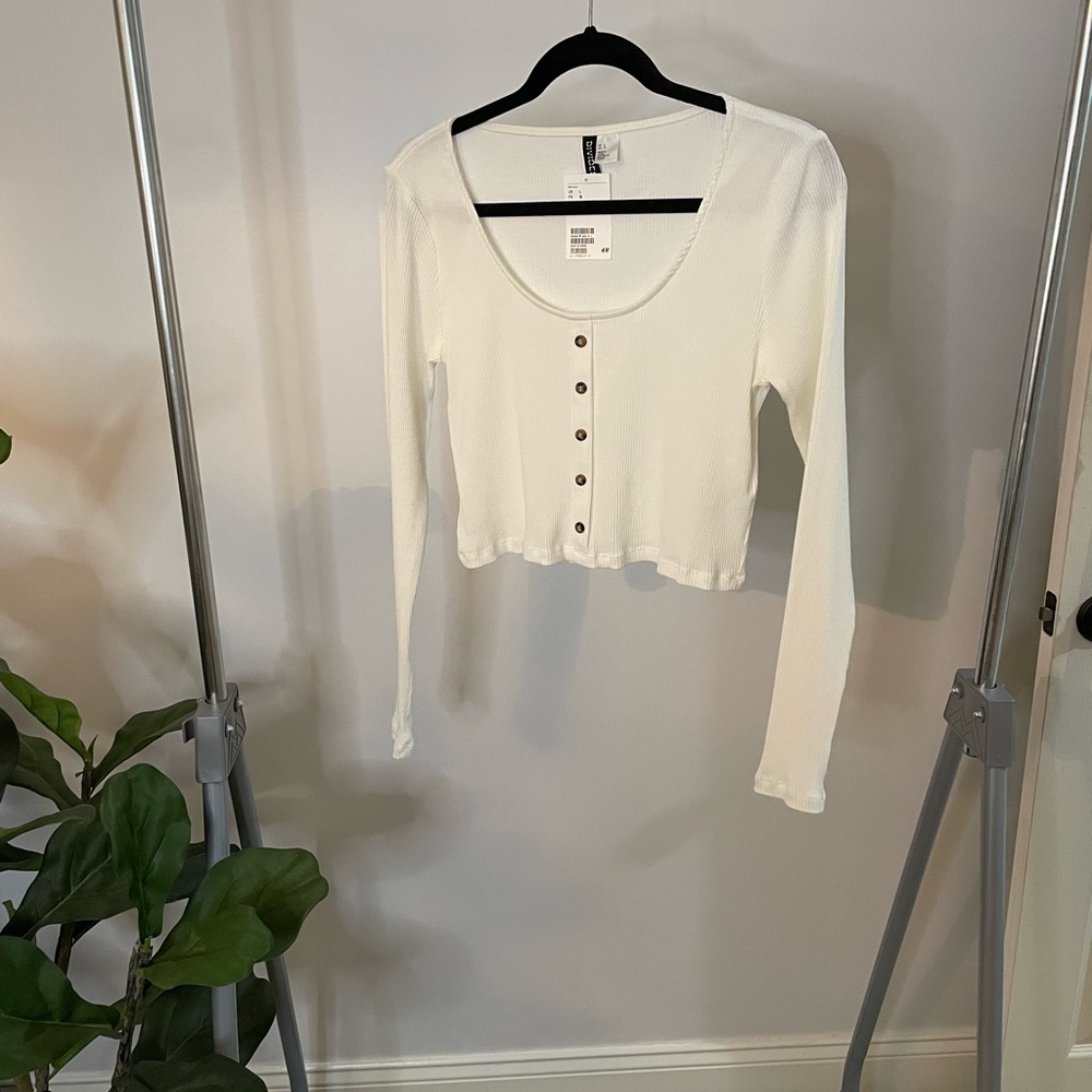 HM Creamy White Ribbed Long Sleeve